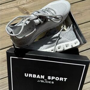 👟✨ Urban Sport by J/Slides Knit Sneakers - Light Gray - Size 7.5 ✨👟